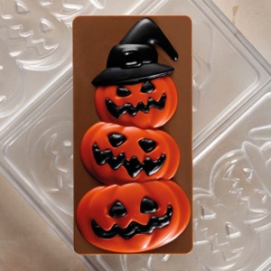 Форма д/шок. "Chocolate Bar Halloween friends" 154х77мм h15мм, 100гр, 3 ячейки, п/к PC5060FR — 2