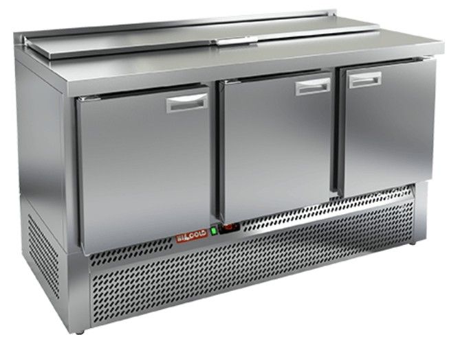 SLE1-111GN (1/3) стол для салатов  охл.(+2+10), 3 двери, 1485х700х850мм, ниж.распол.агрегата