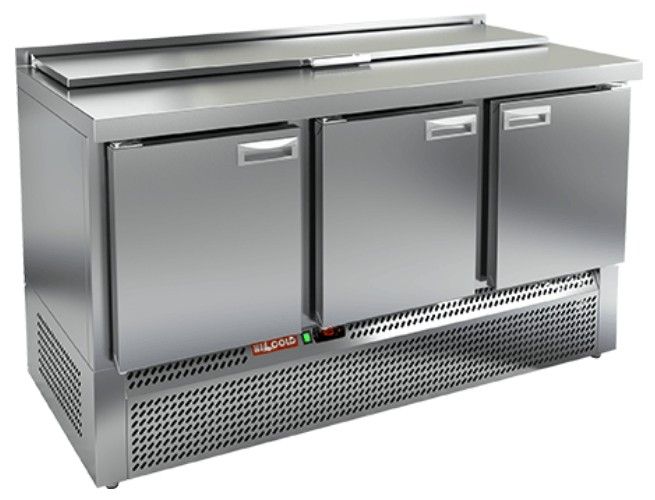 SLE1-111SN (1/3) стол для салатов охл.(+2+10), 3 двери, 1485х600х850мм, ниж.распол.агрегата, HICOLD