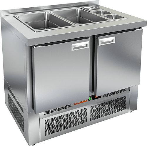 SLE3-11GN БЕЗ КРЫШКИ стол для салатов, охл.(+2+10), 2 двери, 1000х700х850мм, ниж.распол.агрегата
