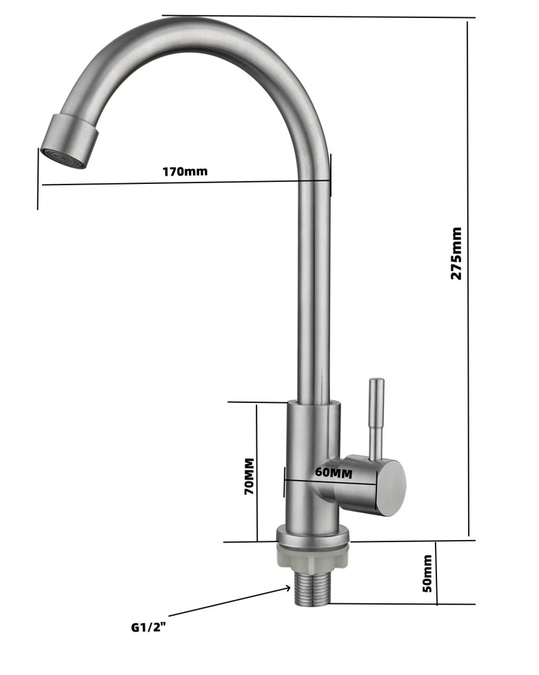 КРАН HURAKAN HKN-FSC02 ДЛЯ ХОЛОДНОЙ ВОДЫ — 2